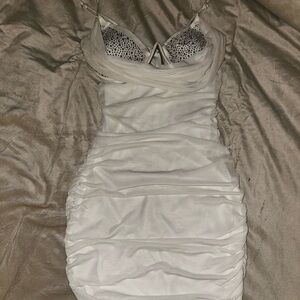 White small dress, rhinestone bra details